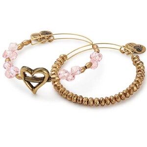 Alex and Ani “Heartfelt” Expandable Bracelet Set with Crystals, Pink, Gold